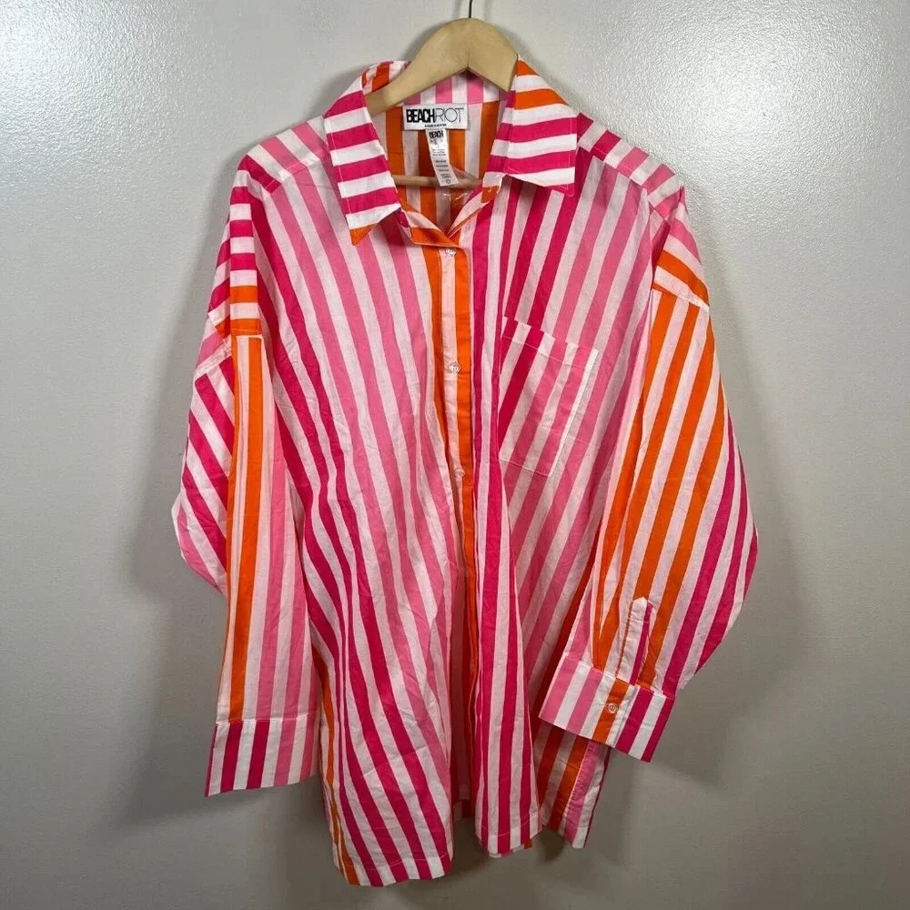 Beach Riot Alexa Top Size Large Petite Sunset Stripes Coverup Beach Vacation